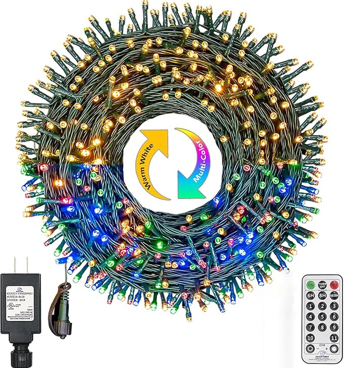 Christmas Lights 300 LED 108FT Color Changing Christmas Tree Lights with Warm White & Multicolor, 11 Modes Waterproof and Connectable Christmas String Lights with Remote for Xmas Decorations