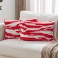 FUTEI Red Decorative Throw Pillow Covers 12x20 Inch Set of 2, Soft Tie-Dye Faux Rabbit Fur Striped Texture Pillow Case, Modern Home Decor for Couch Bed Living Room