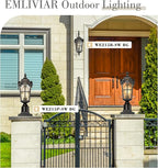 Emliviar Vintage Outdoor Lighting Fixture Wall Sconces with Water Ripple Glass, 17.5" Front Porch Wall Lantern, Black Finish with Gold Edges, WE215B-SW BG