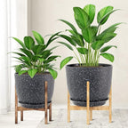 WOUSIWER Plant Pots 10/9/8 inch, Set of 3 Modern Decorative Plastic Planters with Drainage Holes and Saucers for House Plants Indoor Flowers Plants, Black with White Speckles