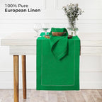 D'Moksha Homes Linen Kelly Green Table Runner 144 Inches Long - 100% Pure Linen Extra Long Table Runner 14 x 144 Inch for Fall, Autumn and Halloween - Classic Hemstitch