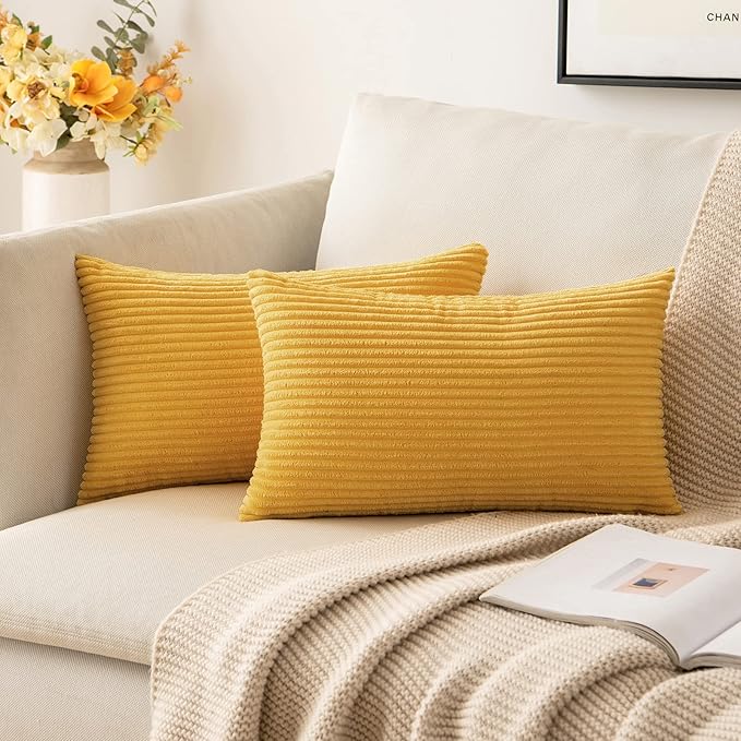 MIULEE Pack of 2 Pillow Covers Soft Soild Decorative Throw Pillow Covers Set Cushion Cases Pillowcases for Sofa Bedroom Car 12 x 20 Inch 30 x 50 Cm Mustard Yellow