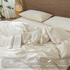 MooMee Striped Duvet Cover Set 100% Washed Cotton Linen Like Textured Breathable Durable Soft Comfy (Almond Milk Grey Pinstripes, Palatial King/Oversized King 120"x98")