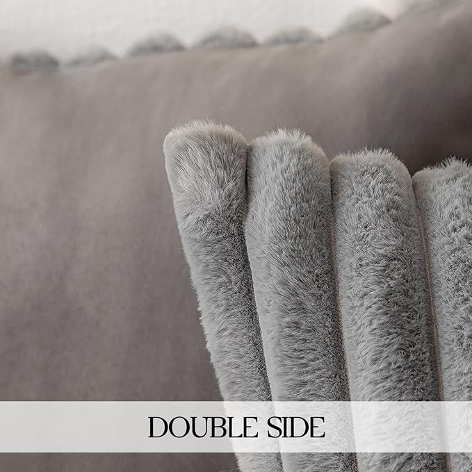 MOSAYT Faux Fur Throw Pillow Covers 16x16, Set of 2, Plush Velvet Soft Pillow Case,Fluffy Striped Decorative Couch Pillow Covers for Sofa, Bedroom, Living Room(Grey)