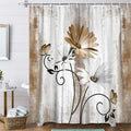 Rustic Farmhouse Shower Curtain, Farm Tan Cream Daisy Floral Flowers and Butterfly on Country Wooden Shower Curtain for Bathroom, Beige Brown Shower Curtain with 12PCS Hooks, 60X70IN