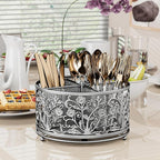 360° Rotating Utensil Caddy - Silverware Cutlery Caddy Holder with 4 Compartment, Metal Flatware Organizer Countertop with Handle for Party Camping Picnic, Kitchen Counter, Office (Silver)