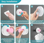 Suction Cup Hooks for Shower,Removable No Drill Towel Hooks,Upgraded 15 lbs Strong Suction hooks for Bathroom Tile,Shower Wall,Glass Door,Kitchen-Loofah,Coat,Stainless Waterproof-White Pink 4 Pcs