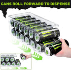 4 Pack Tall Skinny Can Organizer for Refrigerator, Stackable Large Soda Cans of 16oz & 17oz Beverage Energy Drink Container Holder Dispenser with Lid for Fridge, Clear Storage Plastic Bins