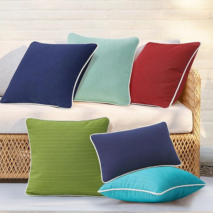 Decorative Outdoor Water Repellent Throw Pillows with Inserts, Set of 4, 18" x18" Pillows for Patio, Backyard, Bed, Couch, and Patio Furniture, Aqua Green