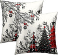 Christmas Tree Throw Pillow Covers 18x18 Set of 2, Buffalo Plaid Xmas Trees Bells Winter Holiday Decorative Pillow Cases Cotton Cushion Cover for Bed Sofa Couch Chair Home Car