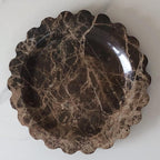 Marble Tray Round Scalloped Tray Small Serving Platter for Counter, Bathroom, Kitchen, Nightstand, Jewelry Ring Dish Holder (Coffee Net)