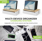 Prosumers Choice Bamboo Charging Station for Multiple Devices - Wooden Charger Organizer with Removable Dividers for Phones, Tablets, and Laptops - 11 Inch Cable Organizer Box - Space-Saving Desk Dock