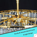 Gold Crystal Chandelier for Dining Room, 24" Modern Round Top K9 Crystal Chandeliers 5-Tier 8 Lights Adjustable Ceiling Hanging Pendant Light Fixture for Living Room Bedroom Foyer