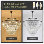 43.3" Large Crystal Chandeliers 28 Lights Black Modern Chandelier for Foyer Staircase High Ceiling 8 Tiers Round K9 Ceiling Pendant Lighting Fixture Luxury for Lobby Living Room