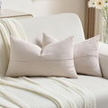 FUTEI Beige Chenille Decorative Throw Pillow Covers 12x20 Inch Set of 2,Soft Embossed Striped Textured Lumbar Pillow Cases,Modern Home Decor for Couch Bed Living Room