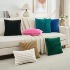 FUTEI Camel Striped Decorative Throw Pillow Covers 16x16 Inch Set of 2,Square Winter Decorations Couch Pillow Case,Soft Cozy Faux Rabbit Fur & Velvet Back,Modern Home Decor for Bed