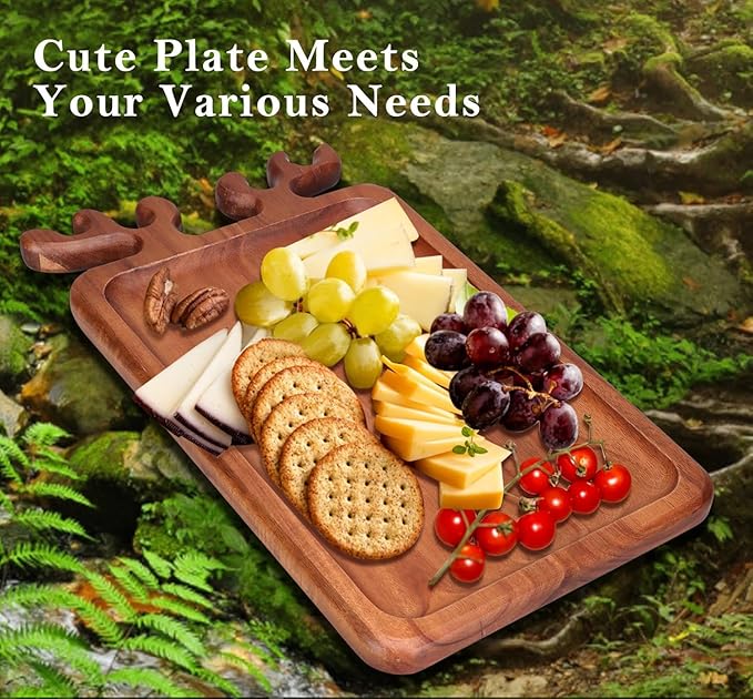 Large Acacia Wood Platter for Christmas Charcuterie Board Decorative Fruit Veggie Trays Wooden Cheese Board Xmas Kitchen Decor Gift Holiday Cookie Platters Food Serving Dish Plate Christmas Tray