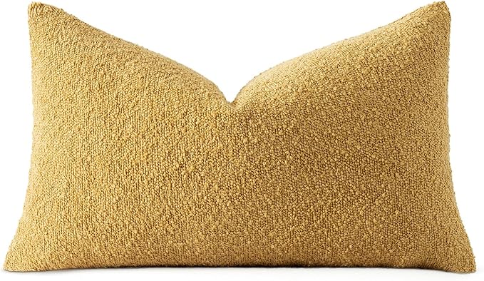 MIULEE Textured Boucle Throw Pillow Cover Gold Accent Solid Lumbar Spring Pillow Case Decorative Soft Pack of 1 Couch Cushion Chair Sofa Bedroom Livingroom Home Decor,12x20 Inch