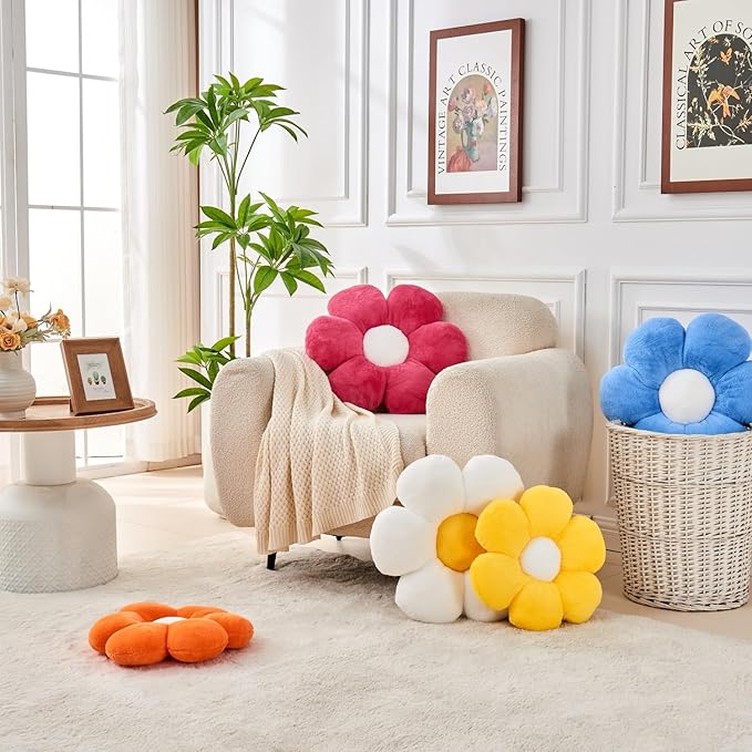 Green Flower Pillow, 19.6In Floor Pillow Cushion, Cute Flower Shaped Throw Pillow, Home Decorative Seating Cushion for Sofa, Couch, Bed