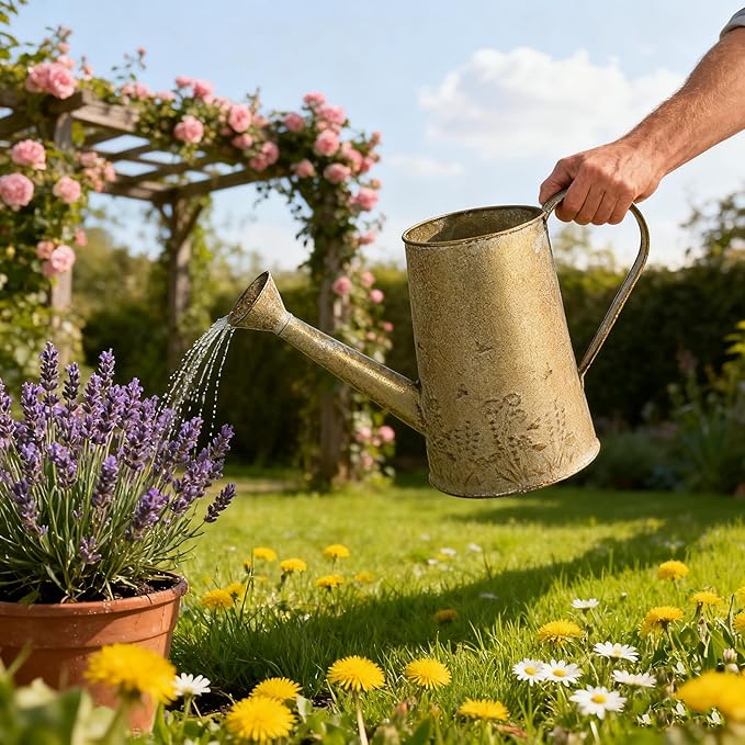 Vintage Metal Watering Can with Handle Rustic Farmhouse Watering Can Flower Pot Distressed Decorative Planter Retro Gardening Flower Bucket for Home Indoor Outdoor Garden Balcony Courtyard (White#4)