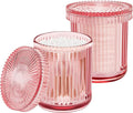 2 Pack Qtip Holders for Bathroom, Clear Glass Apothecary Jars with Lids,Vintage Bathroom Canisters for Cotton Balls,Swabs,Floss Picks,Hair Ties,Vanity Organizer and Storage Decor (Pink)