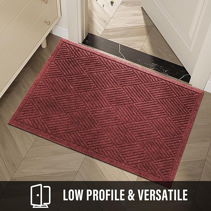 Sturdy Front Door Mat, Absorbent Muddy Dirt Resist Welcome Door Mats Outdoor Indoor, Stain and Fade Resistant, Non-Slip Rubber Backing Low Profile Doormat for Entryway, 47×32, Red