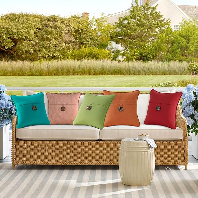 Outdoor Sunbrella Decorative Pillows with Coconut Button Pack of 4, 18" x 18" Outdoor Pillow Set for Couch Bed Throw Patio Sofa, Spectrum Cayenne