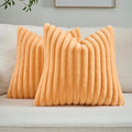 FUTEI Orange Striped Decorative Throw Pillow Covers 20x20 Inch Set of 2,Square Winter Decorations Couch Pillow Case,Soft Cozy Faux Rabbit Fur & Velvet Back,Modern Home Decor for Bed