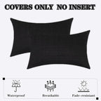 Kevin Textile Pack of 2 Decorative Outdoor Waterproof Throw Pillow Covers Checkered Lumbar Pillowcases Classic Cushion Cases for Patio Couch Bench 12 x 20 Inch Black