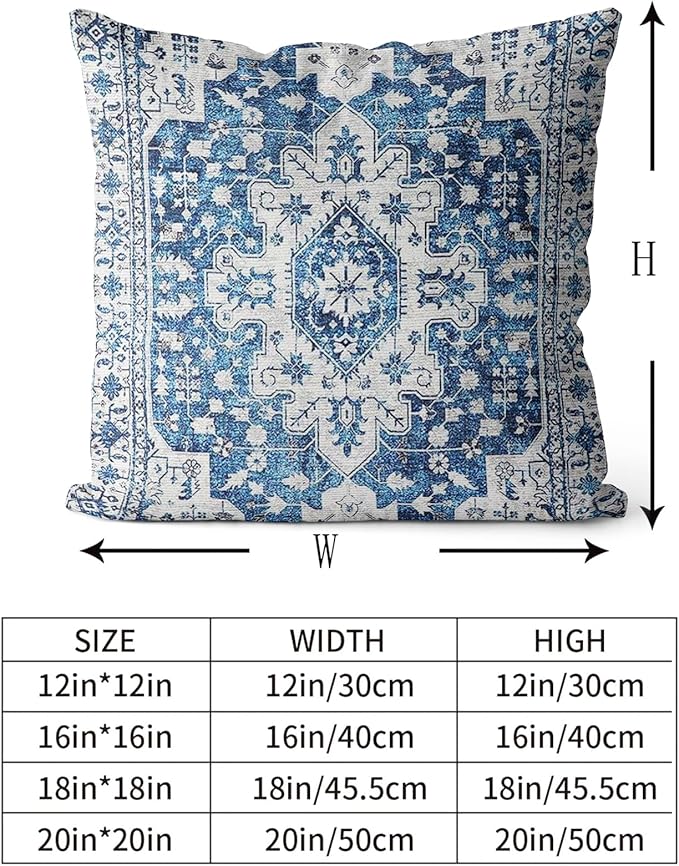 Snycler Boho Throw Pillow Covers 16x16 inch Set of 2 Blue Boho Rug Carpet Double Sided Pattern Cotton Soft Pillow Case Cushion Cover Pillowcase for Couch Sofa Bed Decorative