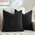 Fancy Homi Set of 2 Black Boho Decorative Throw Pillow Covers 18x18 Inch for Couch Bed Sofa, Aesthetic Modern Farmhouse Room Decor, Soft Fuzzy Fluffy Cozy Corduroy Textured Cushion Case 45x45cm