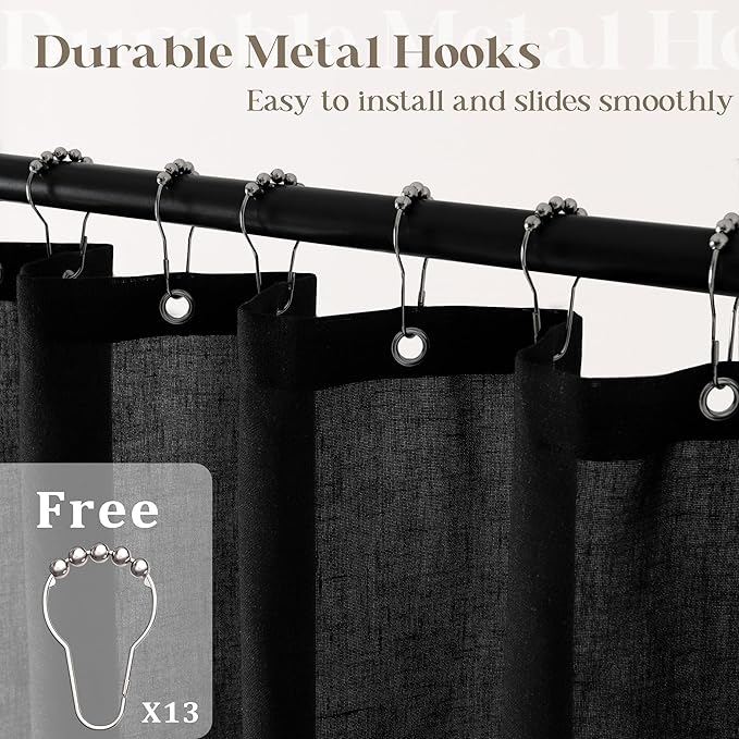 90 Inch Shower Curtain Linen Neutral Extra Long Shower Curtain for Bathroom Bath Drapes Modern Boho Shabby Chic Country Rustic Cloth Drapes Bathroom Decor Black 72x90