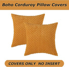 Kevin Textile Throw Pillow Covers Soft Corduroy Decorative Set of 2 Boho Striped Pillow Covers Pillowcases Farmhouse Home Decor for Couch Bed Sofa Living Room 26x26 Inch Golden Yellow