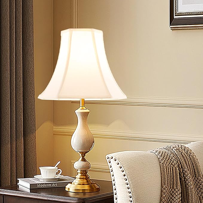 White - Ivory Square Cut Corner Bell Lamp Shade Set of 2 Medium Lampshade 6.5``Top×13``Bottom×10.6``Hight(Spider) Modern Lamp Shade for Table & Floor Lamp - Lampshade Replacement