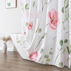 QiyI Watercolor Floral Shower Curtain, 3D Embossed Butterflies Pink Flower Bathroom Curtains, Minimalist Farmhouse Bath Curtain, Waterproof Fabric Green Leaves Shower Curtain Set with Hooks, 72x72