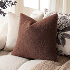Foindtower Pack of 2, Curly Faux Fur Decorative Throw Pillow Covers Soft Fuzzy Plush Cushion Case with Zipper Cozy Pillowcase for Home Living Room Couch Bed Sofa 18 x 18 Inch,Red Brown