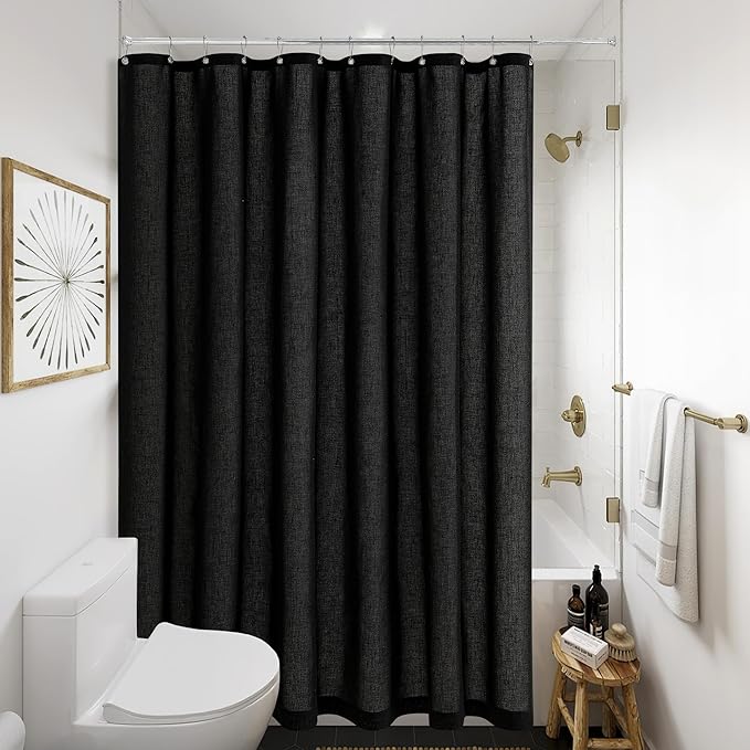 Extra Long Black Linen 84 Inch Shower Curtain Neutral Modern Bath Curtain Set 84 Inch Long with Hooks XLong Tall Farmhouse Boho Modern Drapes for Bathroom Black 72x84