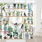 Green Potted Plant Shower Curtain Cactus Leaf Floral Black Cat Shower Curtains for Bathroom Waterproof Polyester Fabric Bathroom Curtain 72 x 72 Inch with 12 Plastic Hooks