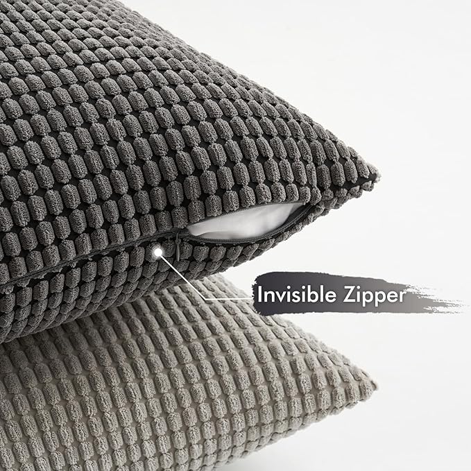 MIULEE Timeless Neutral Euro Sham Pillow Covers 24x24 Set of 4 Mid Century Modern Grey Throw Pillows Rustic Corduroy Couch Pillowcases Nordic Home Decor for Sofa Living Room Bed