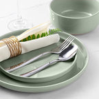 LIANYU Plates and Bowls Sets, 18 Piece Modern Speckled Dinnerware Set, China Dinnerware Dishes, Service for 6, Scratch Resistant & Dishwasher Safe, Fog Green