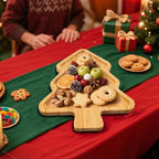 TJ POP Christmas Tree Serving Platter | Decorative Bamboo Serving Tray for Cheese, Cookies, Dessert | 12 x 9 Inches | Natural Wood Candy Snack Board Cute Charcuterie Board | Holiday Kitchen Decor