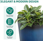 23.75" Round Tall Planters, 2-Pack Large Flower Pots for Indoor Outdoor Plants, UV-Protect PP Container for Garden Patio Yard Balcony Porch or Home Decor, Artistic Floating Cobalt Blue Glaze