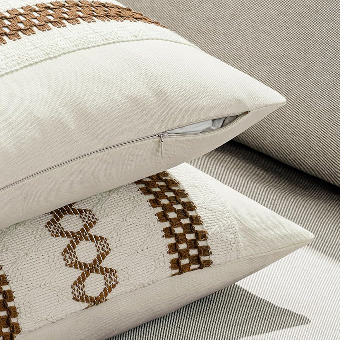 MIULEE Set of 2 Coco Brown Boho Decorative Lumbar Pillow Covers 12x20 Inch Farmhouse Rustic Couch Throw Pillows Modern Cotton Cushion Covers Retro Cute Macrame Woven Home Decor for Bed Sofa Chair