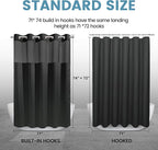 Black Shower Curtain with Liner - 230GSM Waffle Textured Heavy Duty Shower Curtains for Bathroom,71W x 74H
