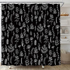 Black Floral Shower Curtain Black and White Botanical Boho Floral Farmhouse Cute Leaves Plant Retro Flowers Bathroom Curtain Set with Hooks(70" WX70 H)