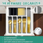 61Pcs Silverware Set with Organizer, Silver Stainless Steel Flatware Set for 10 Cutlery Utensil Sets with Steak Knives, Spoons and Forks Set, Dishwasher Safe