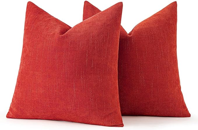 MIULEE Pack of 2 Christmas Decorative Throw Pillow Covers Soft Chenille Throw Pillows Solid Textured Cushion Covers for Couch Sofa Bedroom Living Room 18x18 Inch, Red
