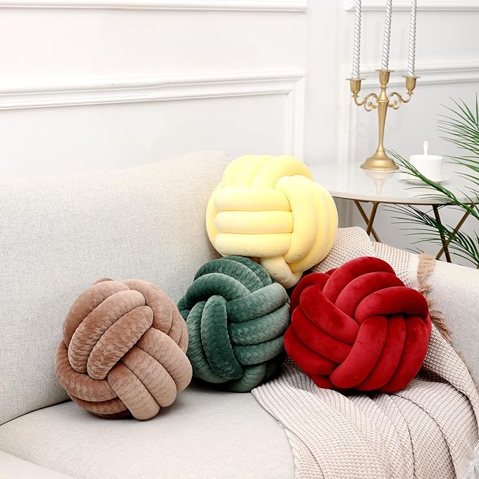Petrella Knot Pillow Throw Pillows Ball Round Cute Throw Pillows Home Decor Cushion Decorative Aesthetic Spandex,Burgundy 11inch