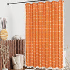 MitoVilla Orange Boho Shower Curtains for Modern Farmhouse Bathroom Decor, Vintage Country Thick Polyester Linen Fabric Shower Curtain, Rustic Tassel Cloth Shower Curtain, 72 x 72