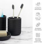 ZCCZ Black Bathroom Accessories Set 4 Pcs - Toothbrush Holder, Soap Dispenser, Vanity Tray, Tumbler - Countertop Organizer for Bathroom - Modern Accessory Set for Home Decor and Storage